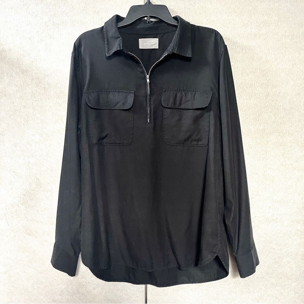 Everlane Mens The Quarter-Zip Popover Shirt Long Sleeve Black size L